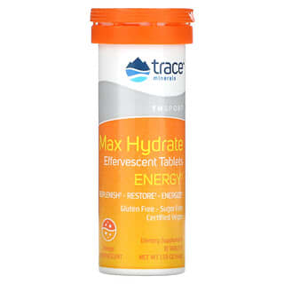 Trace Minerals ®, Max Hydrate Energy，泡腾片，橙味，1.55 盎司（44 克）