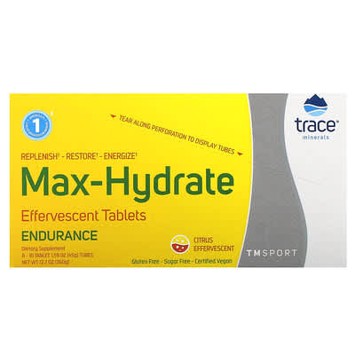 Trace, TM Sports, Extra Large Hydration Endurance Effervescent Tablets, Citrus Flavor, 8 Tubes, 10 Tablets Each