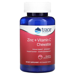 Trace Minerals ®, Zinco + Vitamina C Mastigável, Framboesa, 60 Bolachas Mastigáveis
