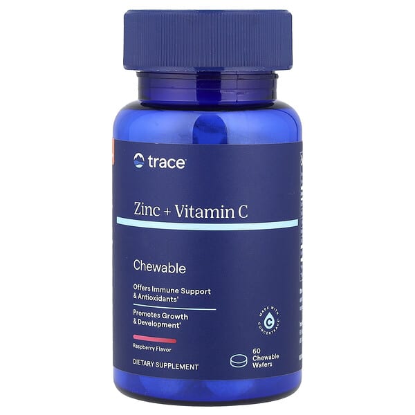 Trace, Zinc + Vitamin C Kunyah, Rasberi, 60 Wafer Kunyah