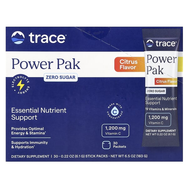 Trace Power Pak, Zero Sugar, Citrus, 30 Stick Packets, 0.22 oz (6.1 g) Each