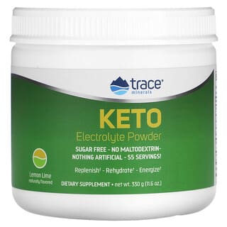 Trace Minerals ®‏, אבקת Keto Electrolyte קטו אלקטרוליטים ללא סוכר, טעם לימון ליים, 330 גרם (11.6 אונקיות)