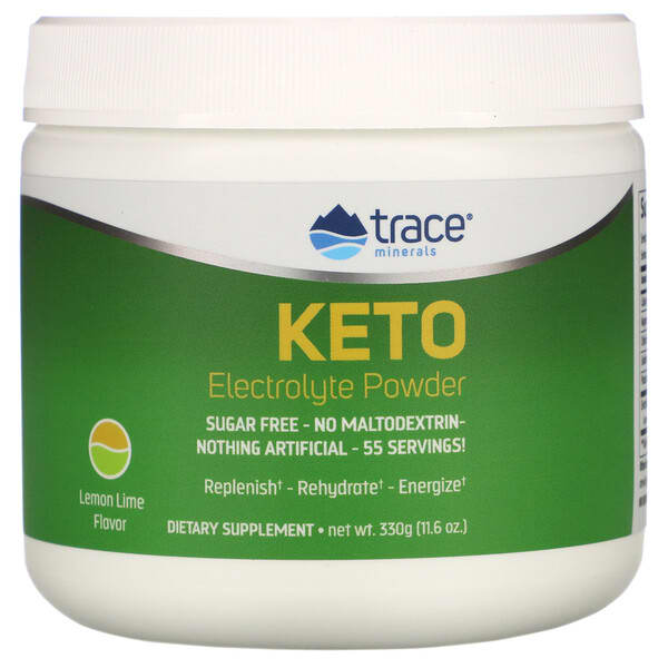 Trace Minerals ®‏, אבקת Keto Electrolyte קטו אלקטרוליטים ללא סוכר, טעם לימון ליים, 330 גרם (11.6 אונקיות)