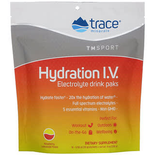 Trace Minerals ®, Hydration I.V., Electrolyte Drink Paks, Raspberry Lemonade Flavor, 16 Packets, 0.56 oz (16 g) Each