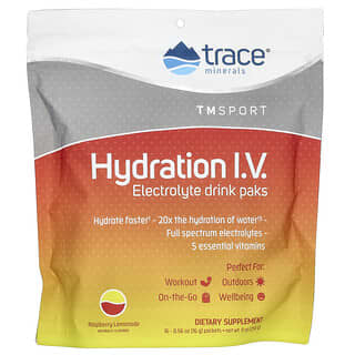 Trace Minerals ®, Hydration IV, Paquetes de bebidas con electrolitos, Sabor a limonada de frambuesa, 16 sobres, 16 g (0,56 oz) cada uno