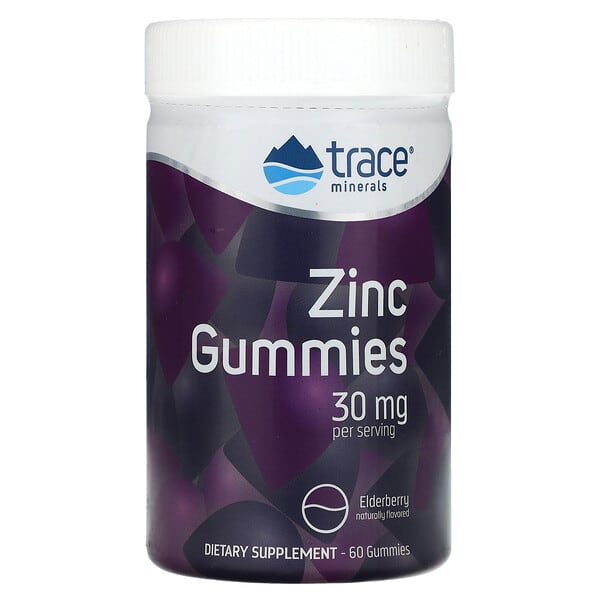 Trace Minerals ®, Zinc Gummies, Elderberry, 30 mg, 60 Gummies (15 mg