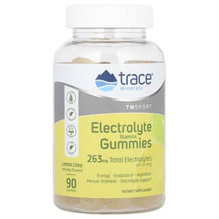 Trace Minerals ®, TM Sport, Electrolyte Stamina Gummies, Lemon Lime, 263 mg, 90 Gummies (87.66 mg per Gummy)