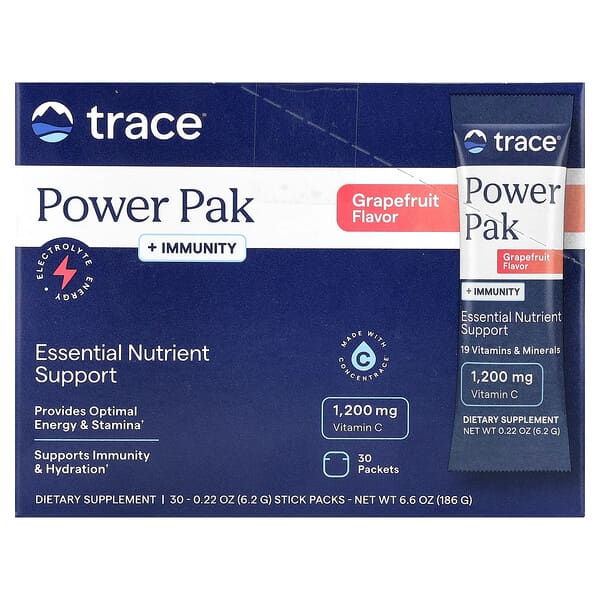 Trace PowerPak + Immunity, Grapefruit, 30 Stick Packs, 0.22 oz (6.2 g) Each
