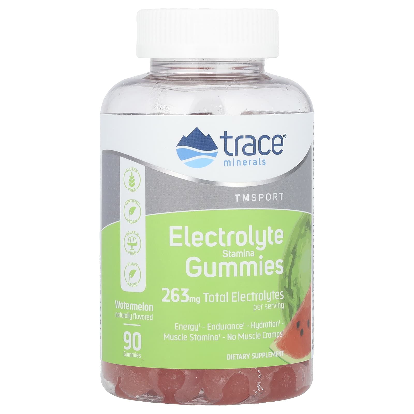 Trace Minerals ®, TM Sport, Electrolyte Stamina Gummies, Watermelon, 263 mg, 90 Gummies (87.66