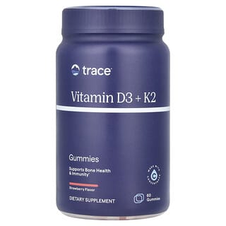 Trace, Gommes à la vitamine D3 + K2, Fraise, 60 gommes