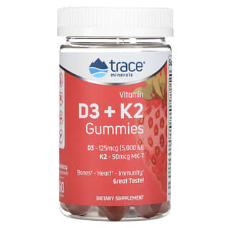 Trace Minerals ®, Жевательные мармеладки с витамином D3 и K2, с клубникой, 60 жевательных таблеток