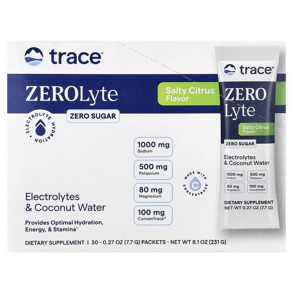 Trace ZEROLyte, Electrolytes & Coconut Water, Salty Citrus, 30 Packets, 0.27 oz (7.7 g) Each
