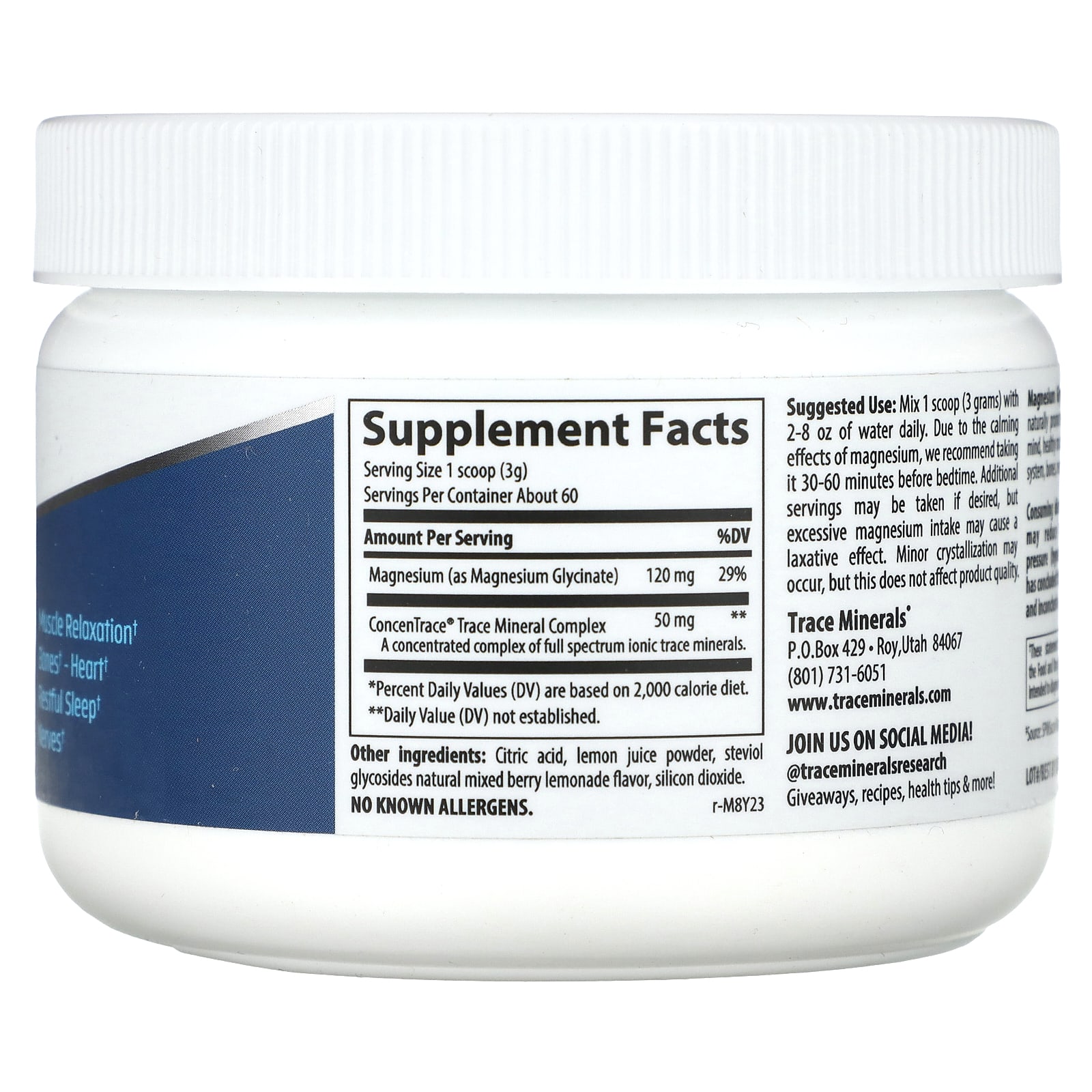 Trace Minerals ®, Magnesium Glycinate Powder, Mixed Berry Lemonade, 6.