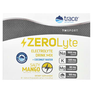Trace Minerals ®, TM Sport, ZeroLyte, суміш для приготування напою з електролітами, солоне манго, 30 пакетиків по 7,3 г (0,26 унції)