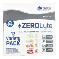 Trace Minerals ®, TM Sport, ZeroLyte, Mezcla para preparar bebidas con electrolitos y agua de coco, Paquete variado, 12 sobres, 87,9 g (3,2 oz)