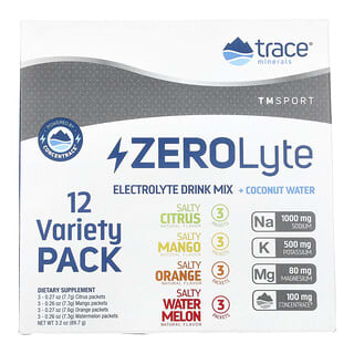 Trace Minerals ®, TM Sport, ZeroLyte, 전해질 드링크 믹스 + 코코넛워터, 버라이어티 팩, 12팩, 87.9g(3.2oz)