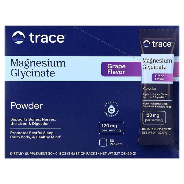 Magnesium Glycinate Powder, Grape, 30 Packets, 0.11 oz (3 g) Each