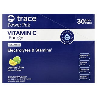 Trace, Power Pak, Énergie de vitamine C, Citron et citron vert, 30 sachets en stick, 6,2 g pièce