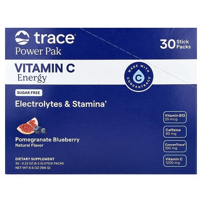 Trace, Power Pak, Vitamin C Energy, Pomegranate Blueberry, 30 Stick Packs, 6.2 g (0.22 oz) Each