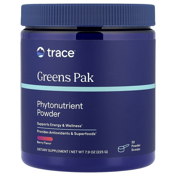 Trace, Greens Pak ผงสารพฤกษเคมี รสเบอร์รี่ ขนาด 7.9 ออนซ์ (225 ก.)