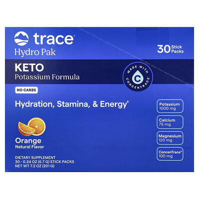 Trace, Hydro Pak Keto, Orange Flavor, 30 Sticks, 0.24 oz (6.7 g) Each