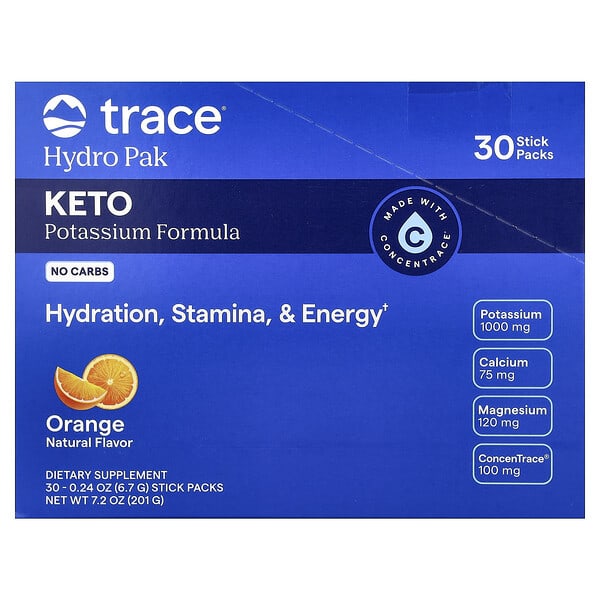 Trace Hydro Pak Keto, Orange, 30 Stick Packs, 0.24 oz (6.7 g) Each