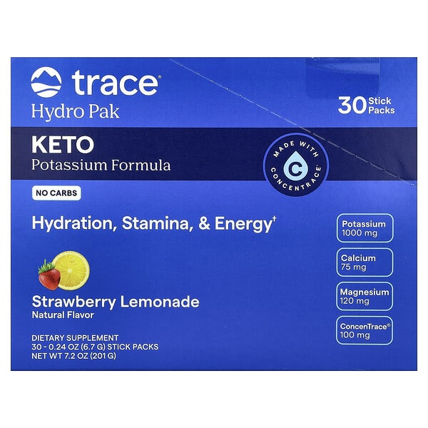 Trace Hydro Pak Keto, Strawberry Lemonade, 30 Stick Packs, 0.24 oz (6.7 g) Each