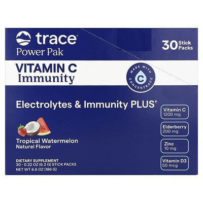 Trace, Power Pak, Vitamin C Immune Help, Tropical Watermelon Flavor, 30 Count, 0.22 oz (6.2 g) Each