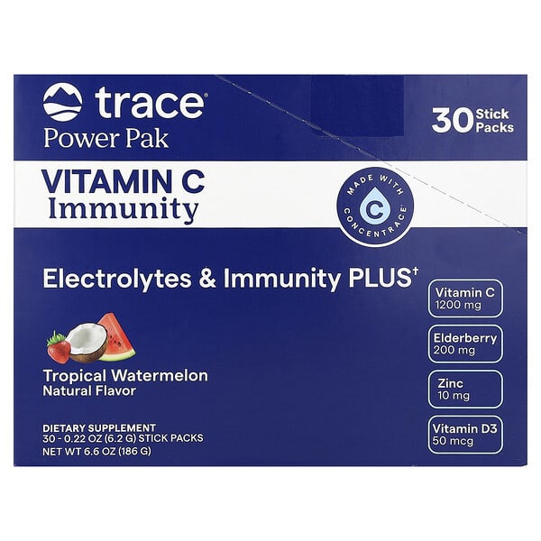 Trace, 파워 팩, 비타민C 면역력, 트로피컬 수박, 스틱팩 30개, 개당 6.2g(0.22oz)