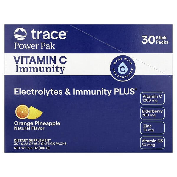 Trace, 파워 팩, 비타민C 면역력, 오렌지 파인애플, 스틱팩 30개, 개당 6.2g(0.22oz)