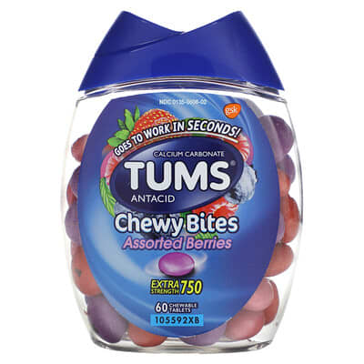 Tums, Extra Strength Antacids, Chewy Snacks, Assorted Berry Flavor, 750 mg, 60 Chewable Tablets