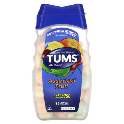 Tums, Extra Strong Antacid, Assorted Fruit, 96 Chewable Tablets (750 mg per Tablet)