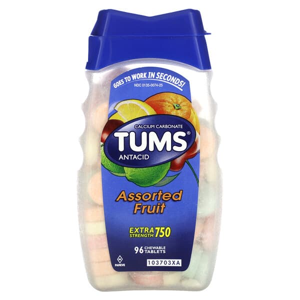 Tums Antacid, Assorted Fruit, 96 Chewable Tablets (750 mg per Tablet)