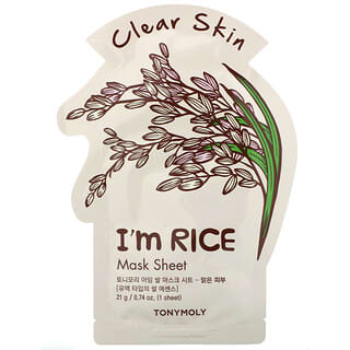 Tony Moly, I'm Rice, Mascarilla de belleza para la piel transparente en lámina, 1 lámina, 21 g (0,74 oz)