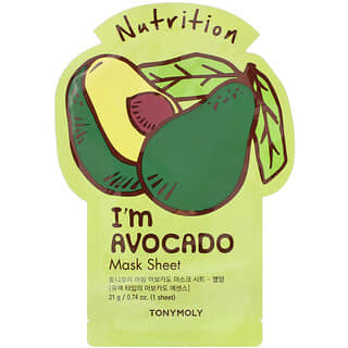 Tony Moly, I'm Abacate, Folha de Máscara Nutritiva, 1 Folha, 21 g (0,74 oz)