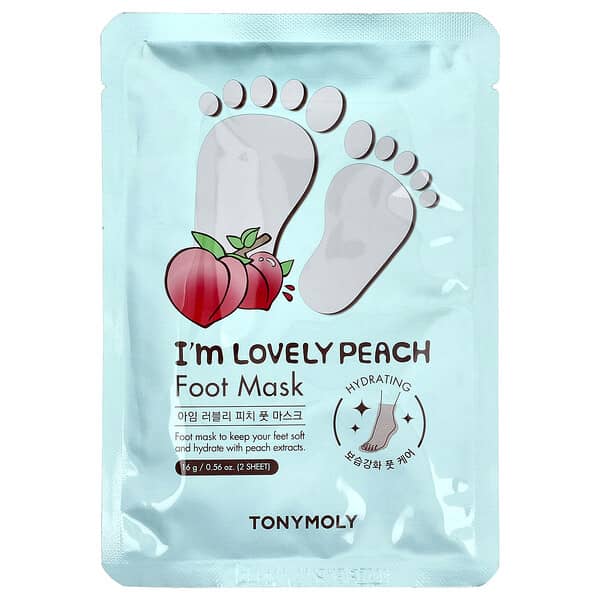 TonyMoly, I'm Lovely Peach, Mascarilla para los pies, 2 láminas, 16 g (0,56 oz)