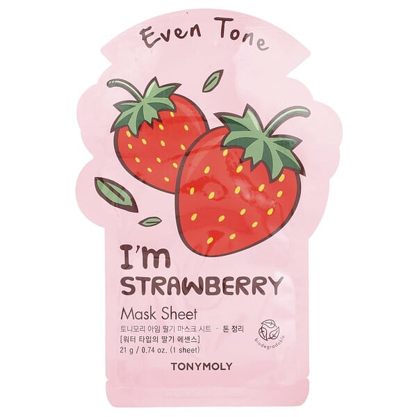 TonyMoly, I'm Strawberry，膚色均勻美容面膜，1 片，0.74 盎司（21 克）