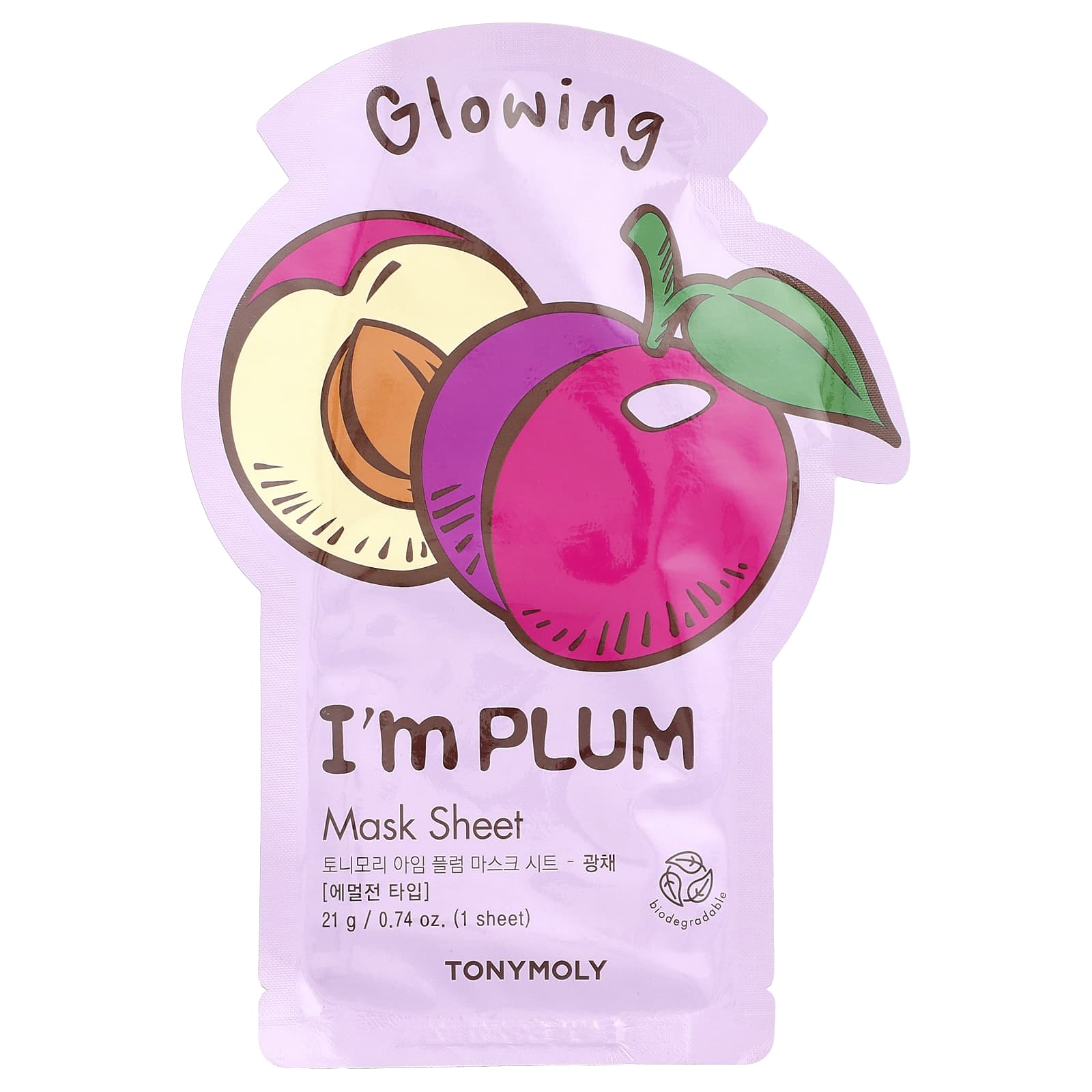 TonyMoly, I'm Plum, тканевая маска с маской для сияния кожи, 1 шт., 21 г (0,74 унции)