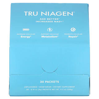 Tru Niagen, Ribósido de nicotinamida, Suplemento que aumenta el dinucleótido de nicotinamida y adenina (NAD+), Sin sabor, 30 sobres, 4 g (0,14 oz) cada uno
