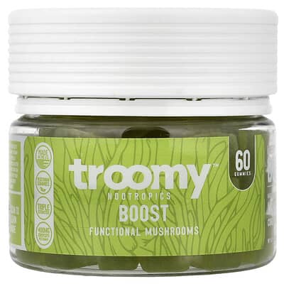 Troomy Nootropics, Boost, Functional Mushrooms Gummies, Lemon Lime, 60 Gummies, 9.52 oz (270 g)