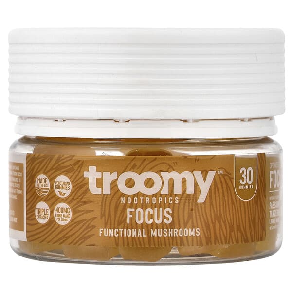 Troomy Nootropics Focus, Functional Mushrooms Gummies, Passionfruit Tangerine, 30 Gummies
