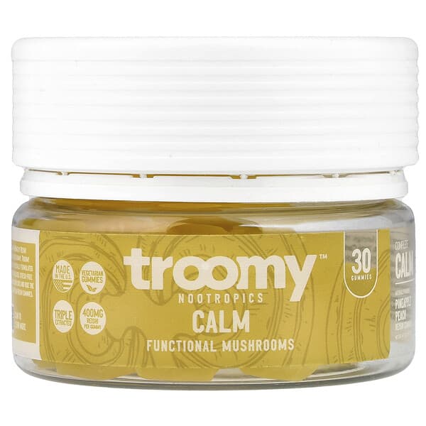 Troomy Nootropics Calm, Functional Mushrooms Gummies, Pineapple Peach, 30 Gummies