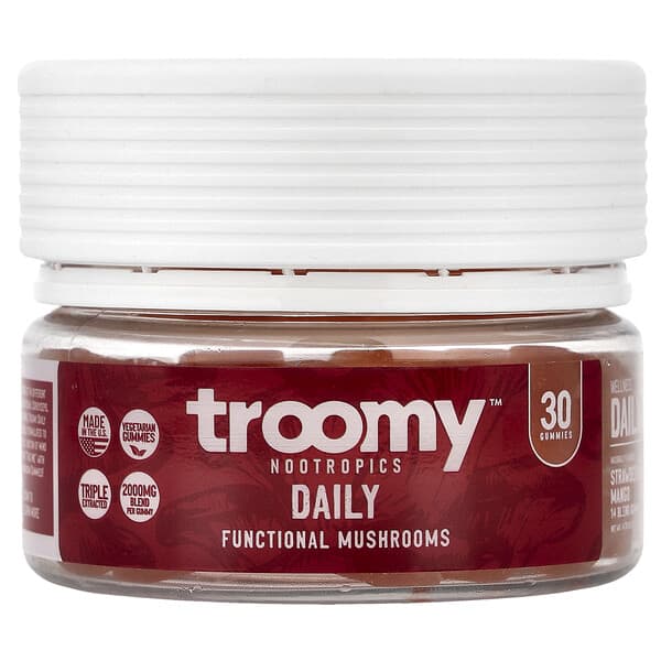 Troomy Nootropics Daily, Functional Mushrooms Gummies, Strawberry Mango, 30 Gummies