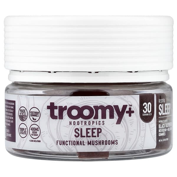 Troomy Nootropics Sleep, Functional Mushrooms Gummies, Black Raspberry, 30 Gummies