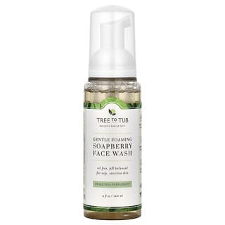 Tree To Tub, 無患子溫和泡沫洗面乳，無油，pH 平衡，適用於油性敏感肌膚，清爽薄荷，4 液量盎司（120 毫升）
