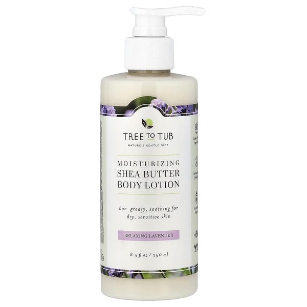 Tree To Tub, 시어 버터 모이스처라이징 바디 로션, 기름기 없음, 건조하고 민감한 피부를 위한 수분 공급, 라벤더, 250ml (8.5fl oz)