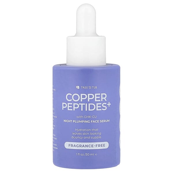 Tree to Tub, Copper Peptides+, Night Plumping Face Serum, Fragrance Free, 1 fl oz (30 ml)