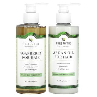 Tree To Tub, Soapberry Hair Care Set, For All Hair Types, Awakening Peppermint, 2 Piece Set