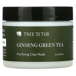 Tree To Tub, 活性炭毛穴クレンジングベントナイトクレイフェイスマスク、緑茶、ビタミンC、敏感肌用、60ml（2液量オンス）