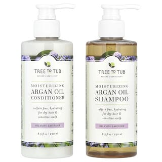 Tree To Tub, Moisturizing Argan Oil Shampoo & Conditioner Set, feuchtigkeitsspendendes Arganöl-Shampoo und Conditioner-Set, für trockenes Haar, entspannender Lavendel, 2-teiliges Set, je 250 ml (8,5 fl. oz.).